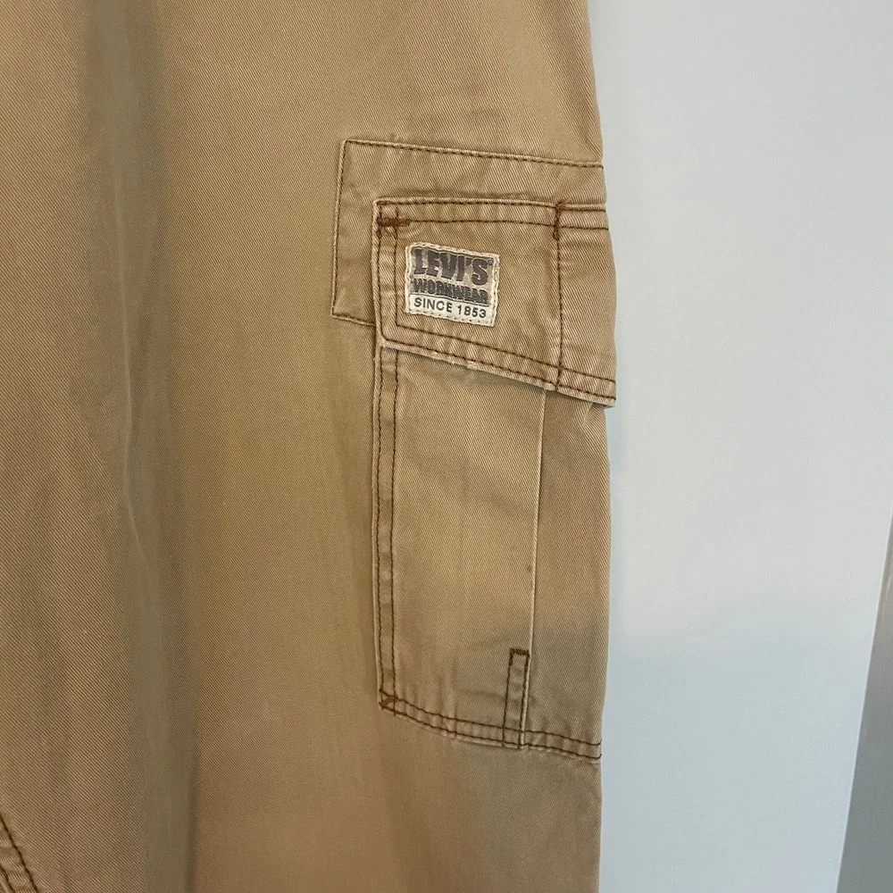Levis Mens Tan Cotton Canvas Cargo Workwear Utility Pants Loose Straight 36x30